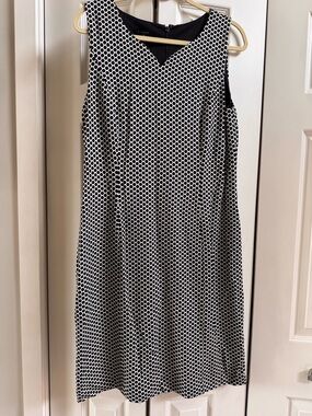 Talbots Women Black White Geometric Print Sleeveless Midi Dress Workwear Size 14